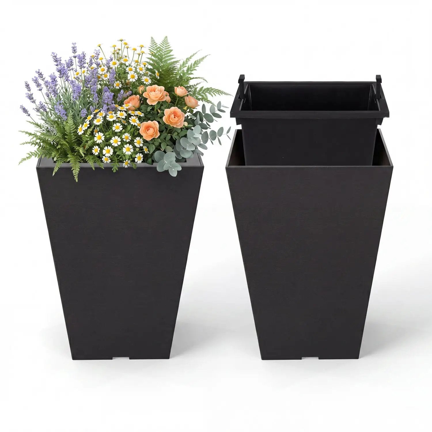 Square Taper Planter with Self-Watering System - Set of 2 by DirectDeals