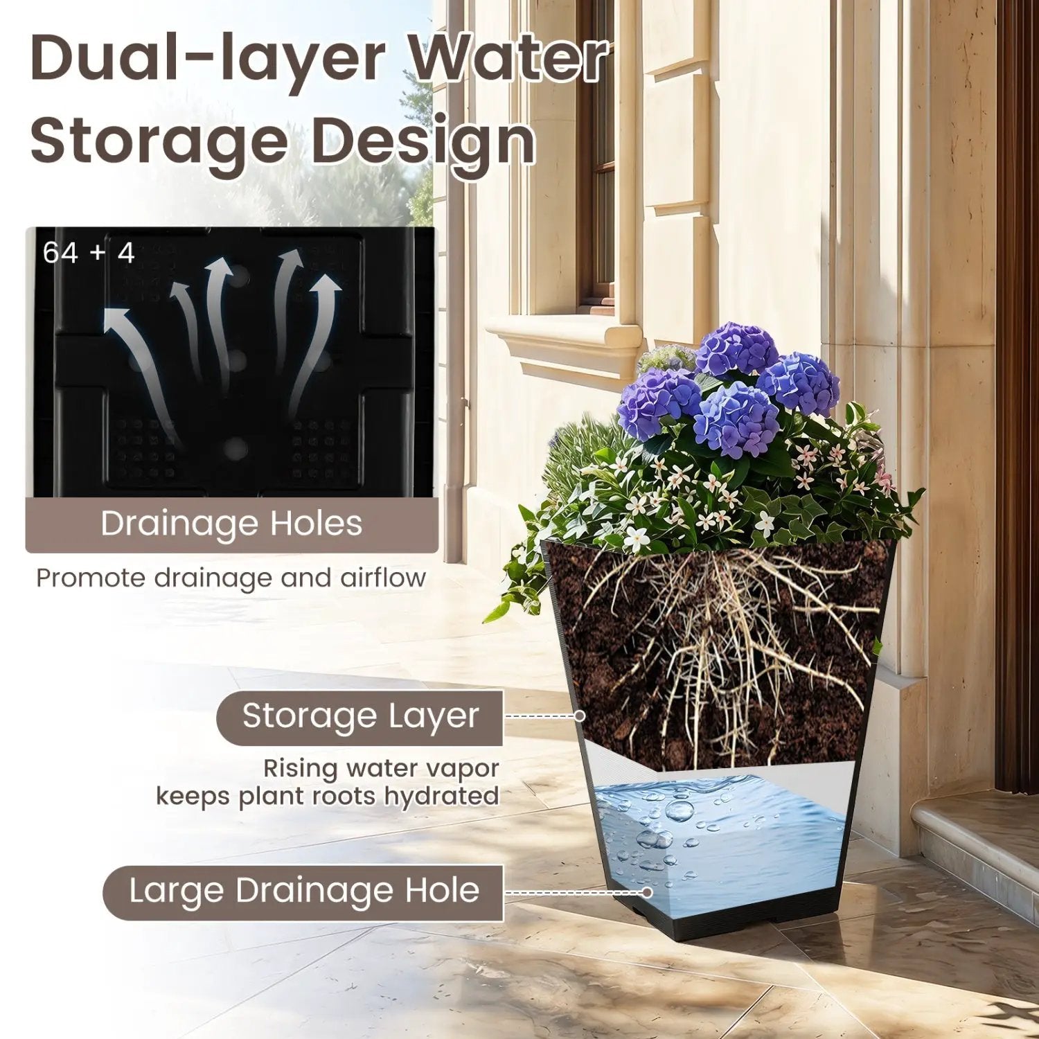 Square Taper Planter with Self-Watering System - Set of 2 by DirectDeals