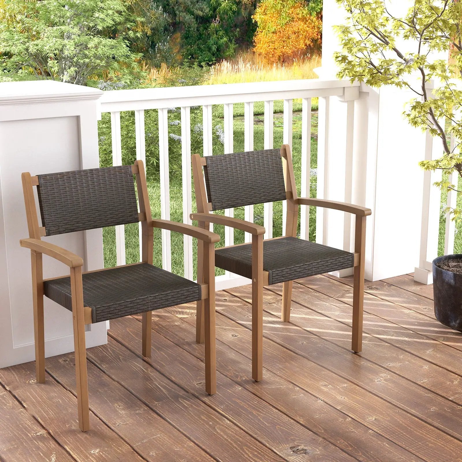 Set of 2 Stackable Outdoor Wicker Dining Chair by DirectDeals