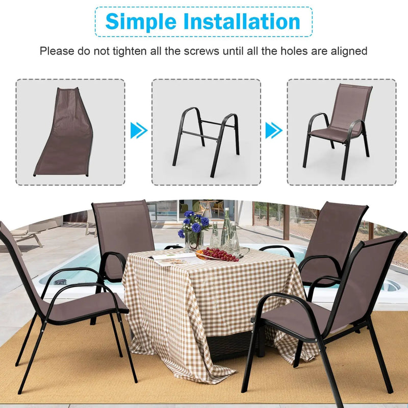 Set of 2 Stackable Patio Dining Chairs Set with Armrest by DirectDeals