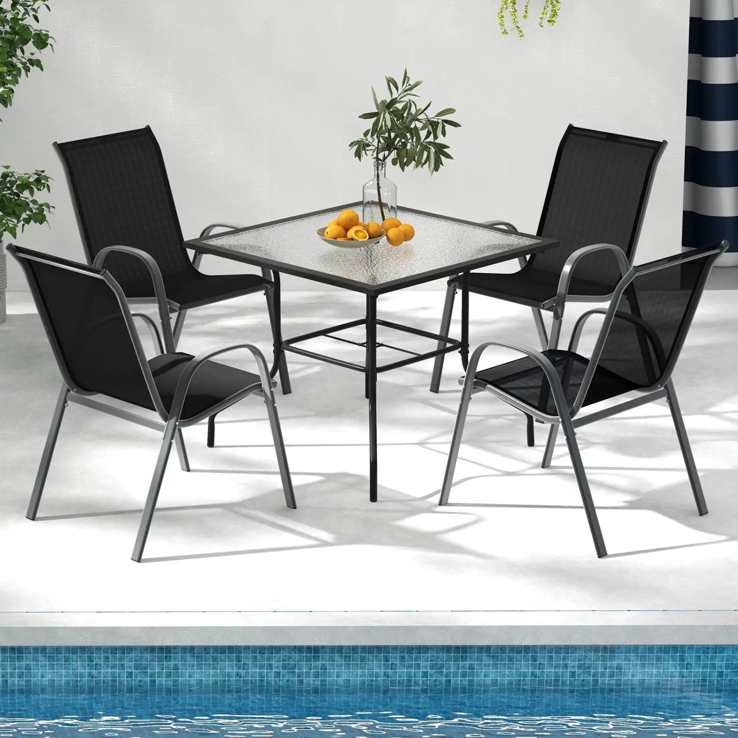 Set of 2 Stackable Patio Dining Chairs Set with Armrest by DirectDeals