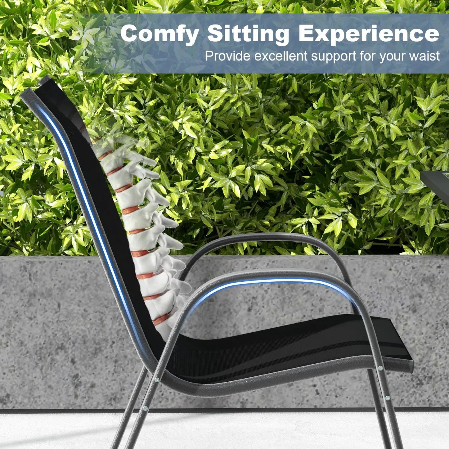 Set of 2 Stackable Patio Dining Chairs Set with Armrest by DirectDeals