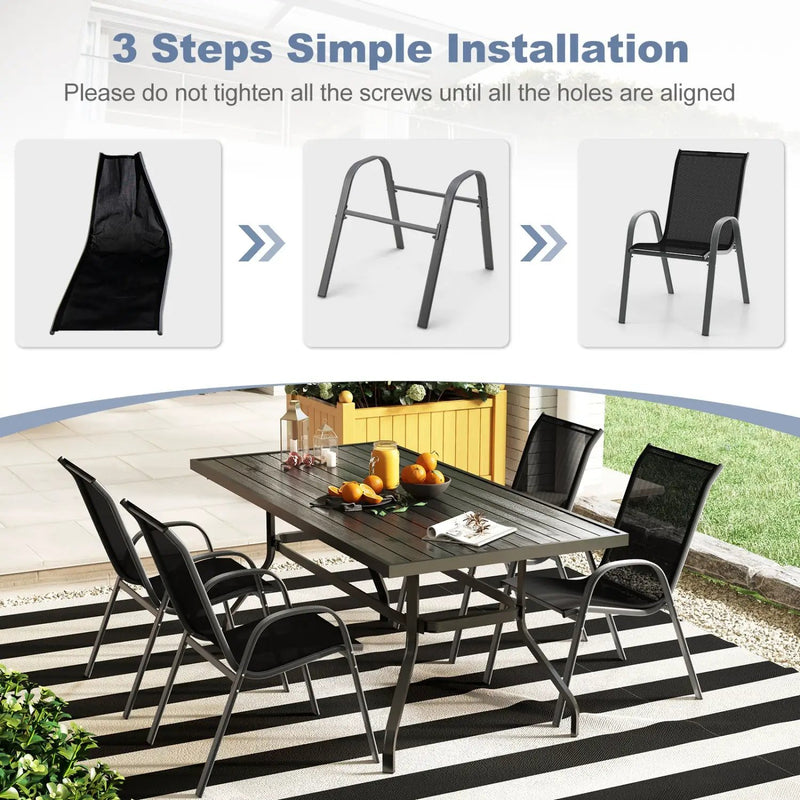 Set of 2 Stackable Patio Dining Chairs Set with Armrest by DirectDeals