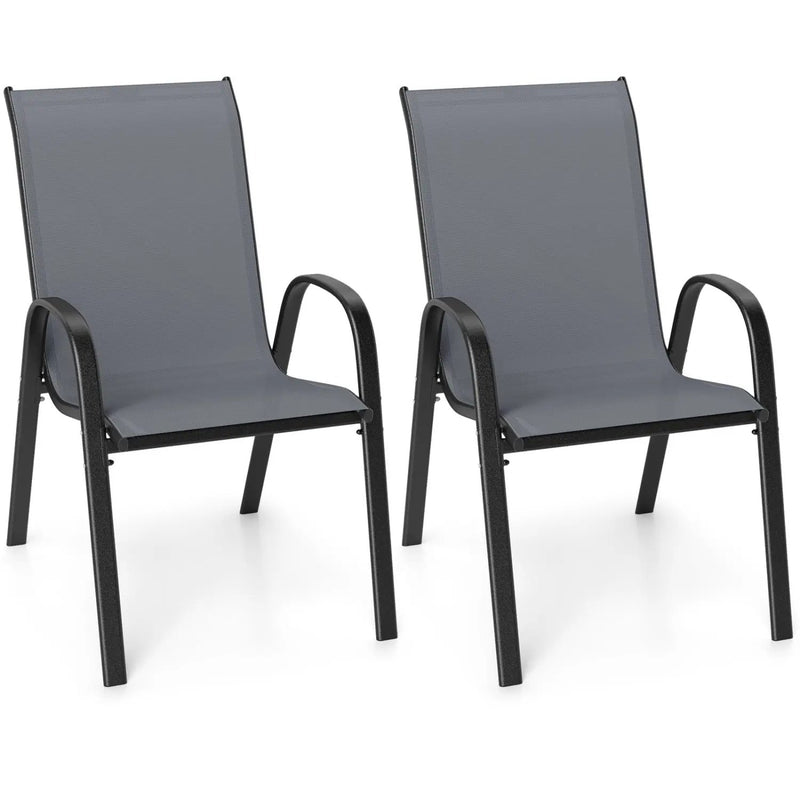 Set of 2 Stackable Patio Dining Chairs Set with Armrest by DirectDeals