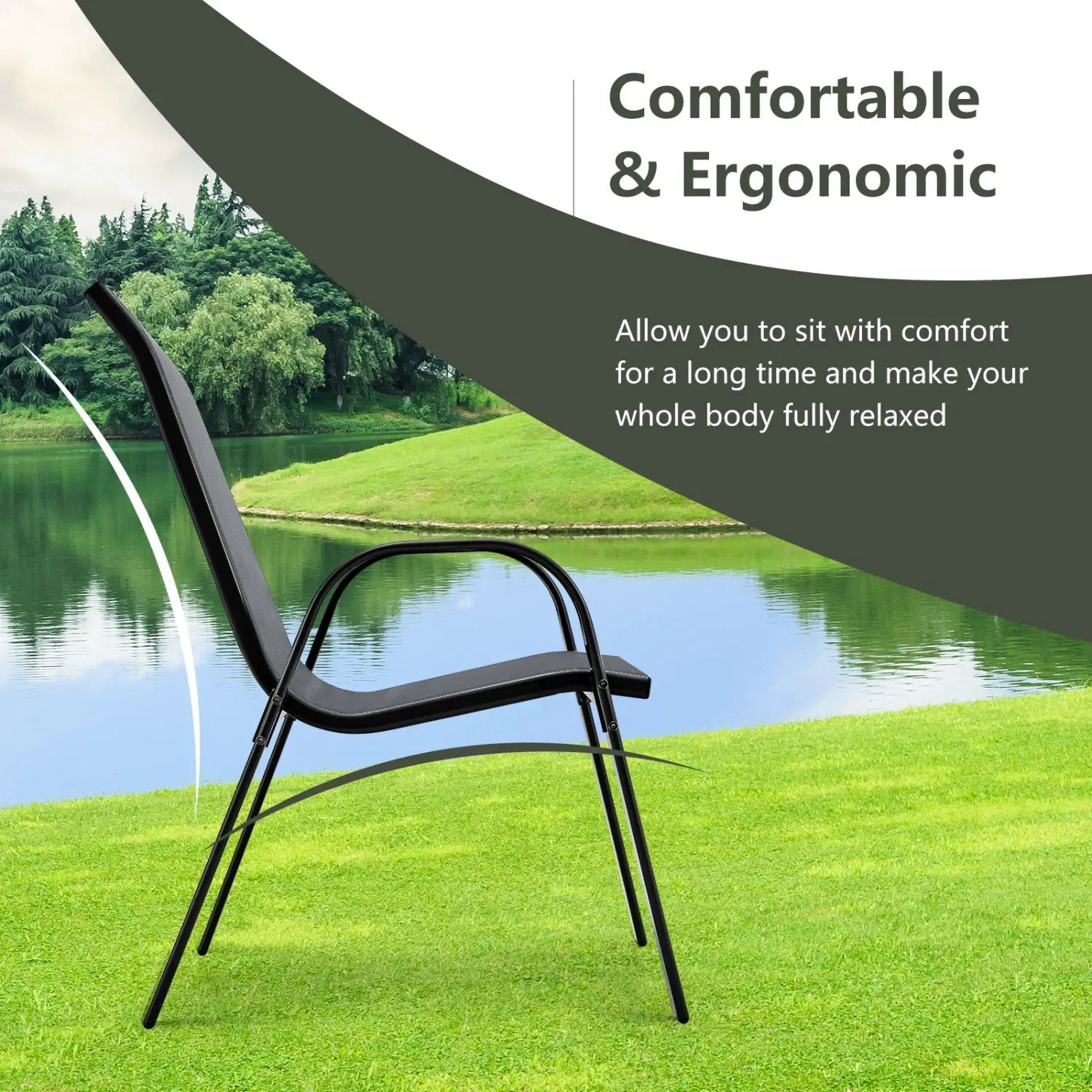 Set of 2 Stackable Patio Dining Chairs Set with Armrest by DirectDeals