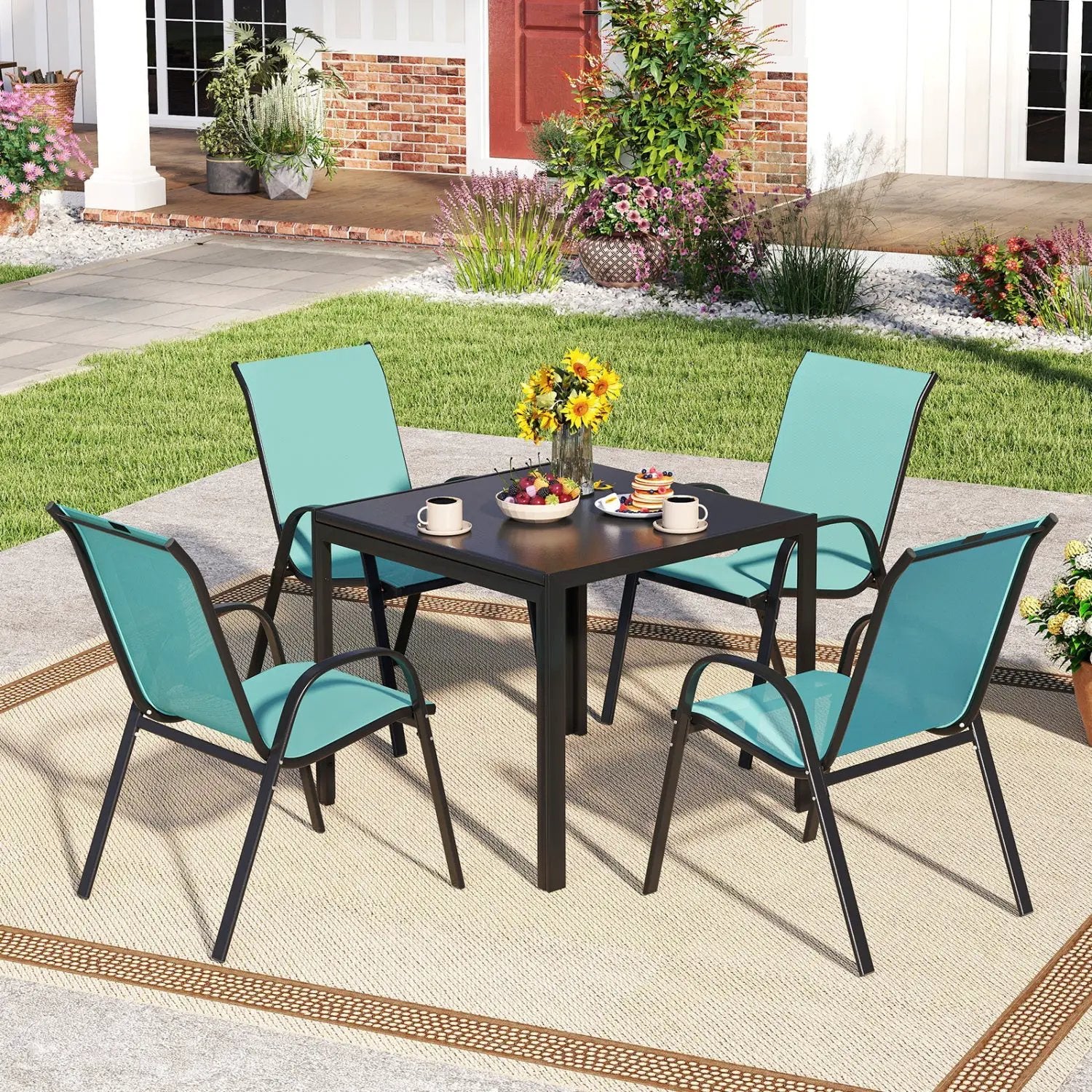Set of 2 Stackable Patio Dining Chairs Set with Armrest by DirectDeals