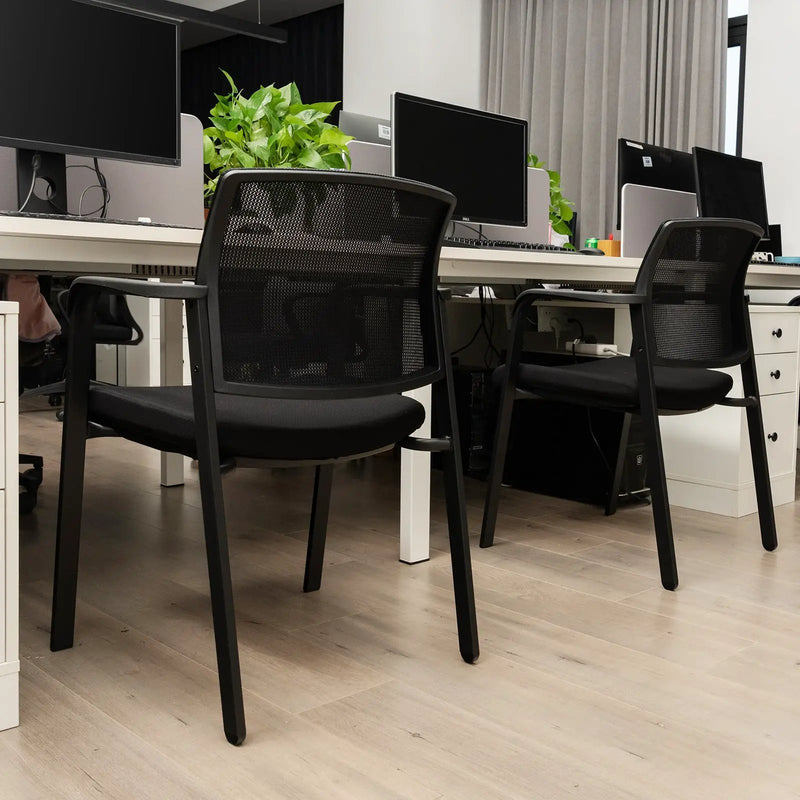 Set of 2 Stackable Reception Room Chairs with Padded Seat-Black by DirectDeals