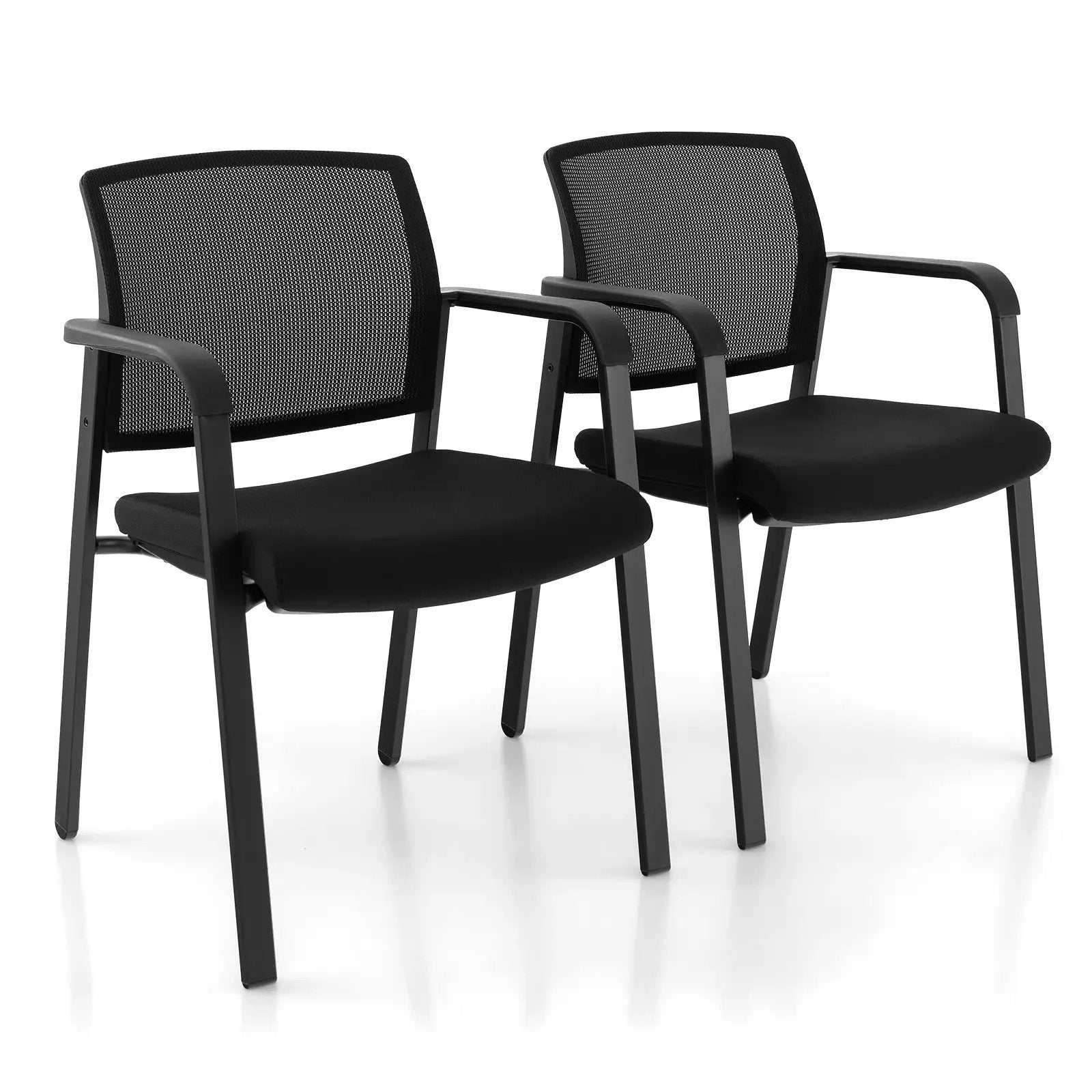 Set of 2 Stackable Reception Room Chairs with Padded Seat-Black by DirectDeals