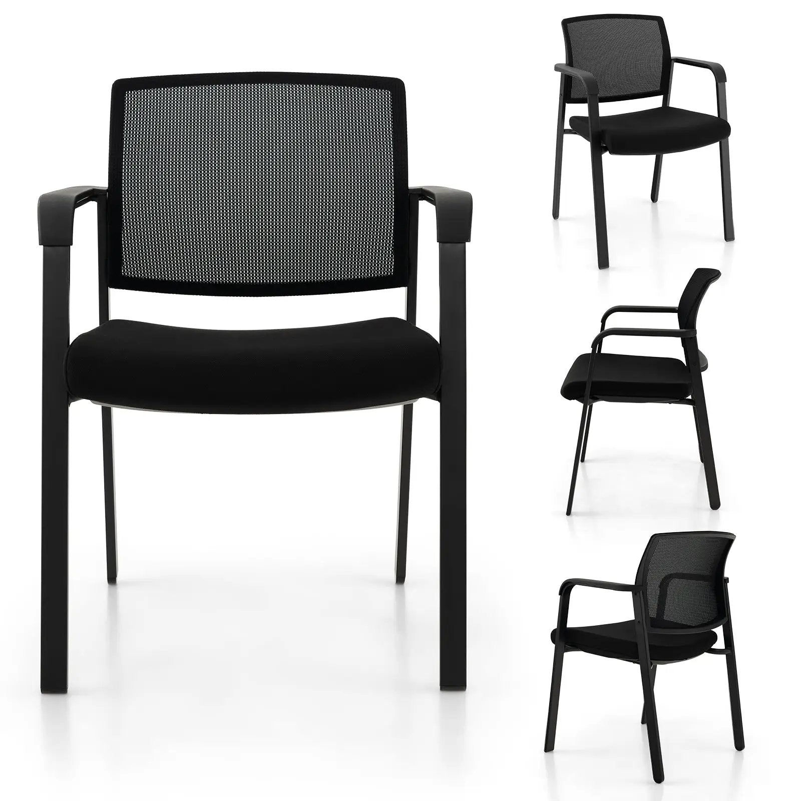 Set of 2 Stackable Reception Room Chairs with Padded Seat-Black by DirectDeals