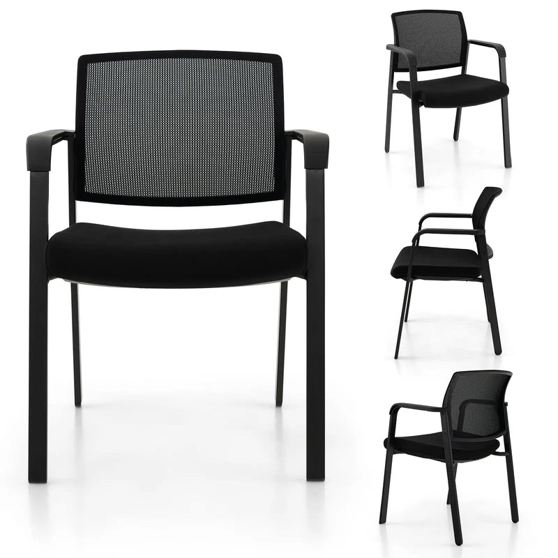Set of 2 Stackable Reception Room Chairs with Padded Seat-Black by DirectDeals