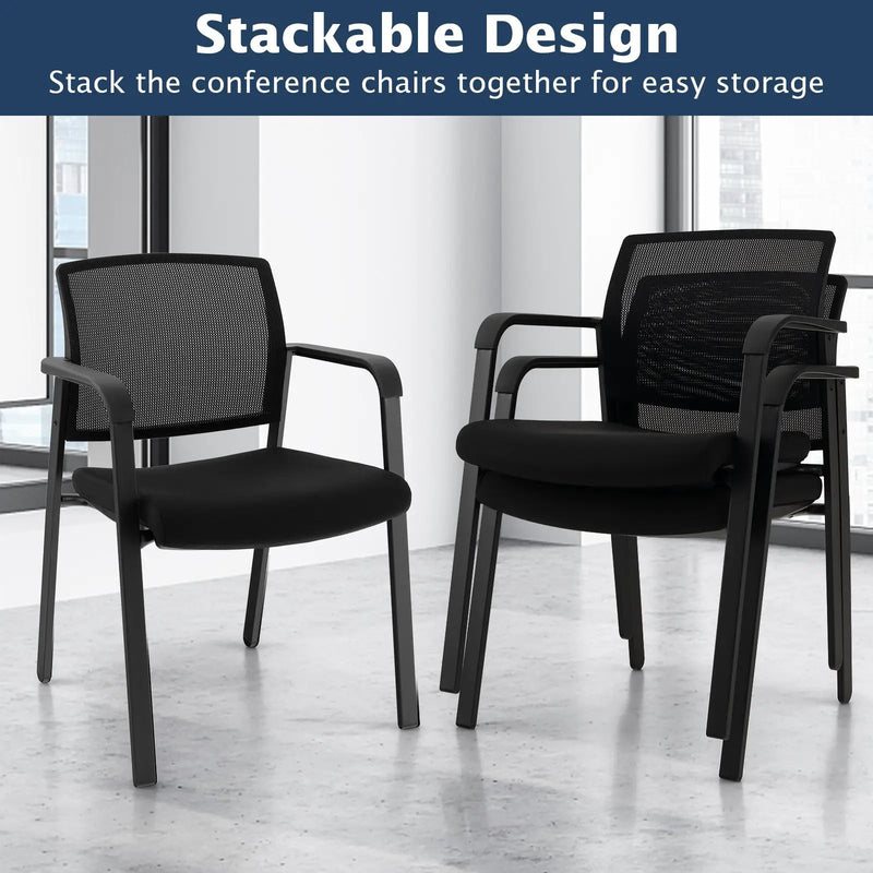 Set of 2 Stackable Reception Room Chairs with Padded Seat-Black by DirectDeals