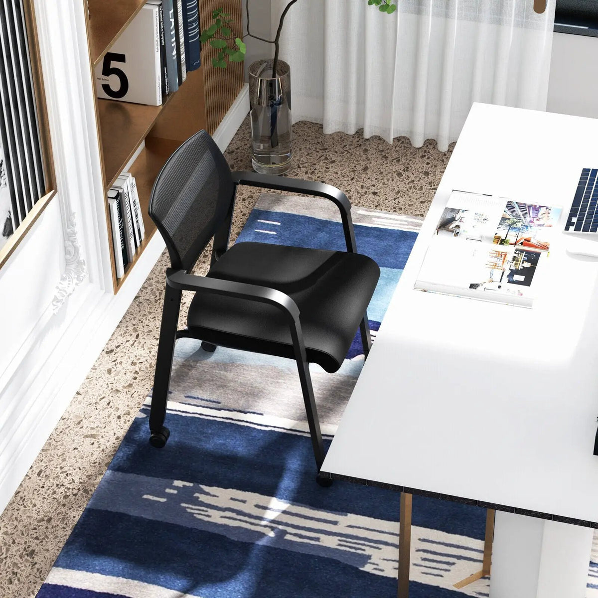 Set of 2 Stackable Rolling Office Chairs with Mesh Backrest, photo 5 of 9