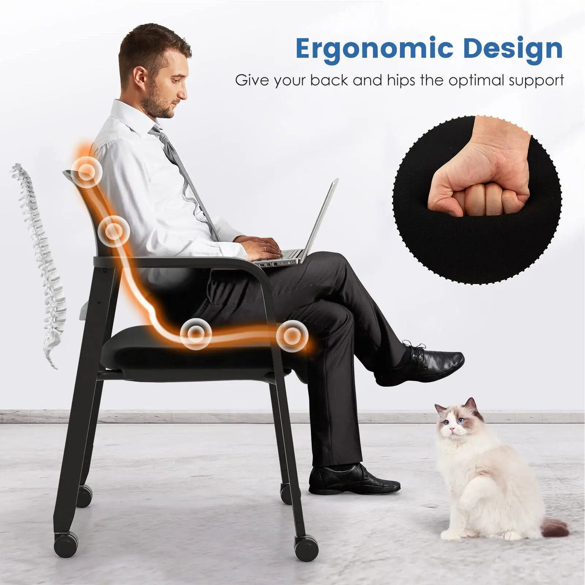 Set of 2 Stackable Rolling Office Chairs with Mesh Backrest, photo 6 of 9