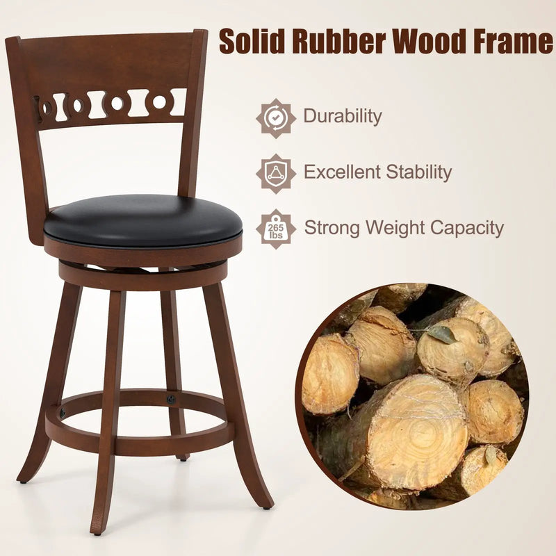 Set of 2 Swivel Bar Stools with Rubber Wood Frame by DirectDeals