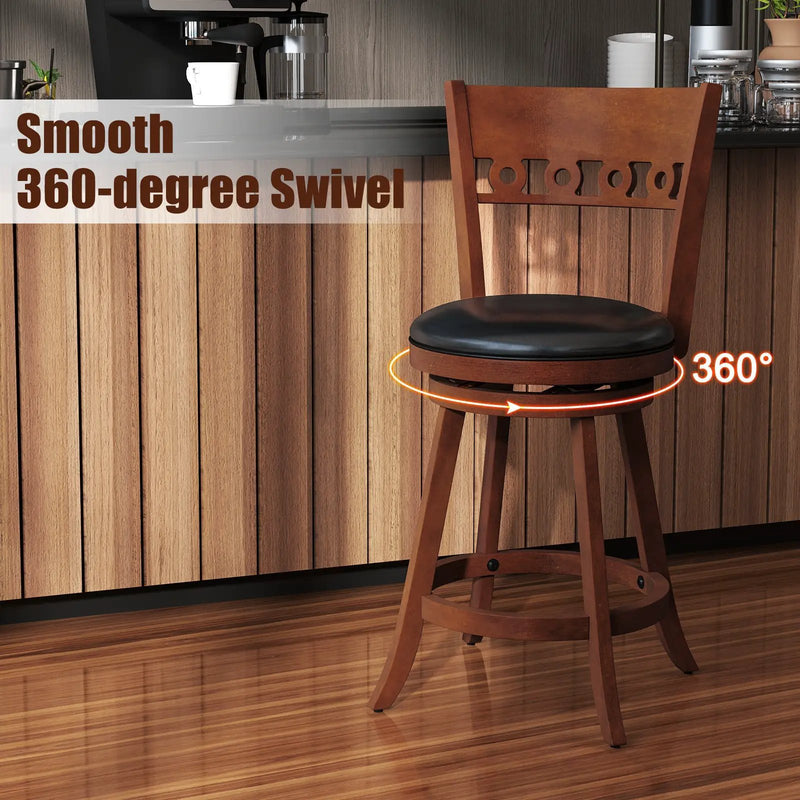 Set of 2 Swivel Bar Stools with Rubber Wood Frame by DirectDeals