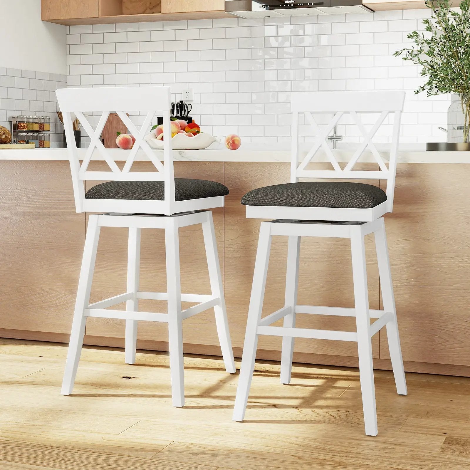 Set of 2 Swivel Bar Stools Counter Height Barstools with Backrest Upholstered Seat Cushion by DirectDeals
