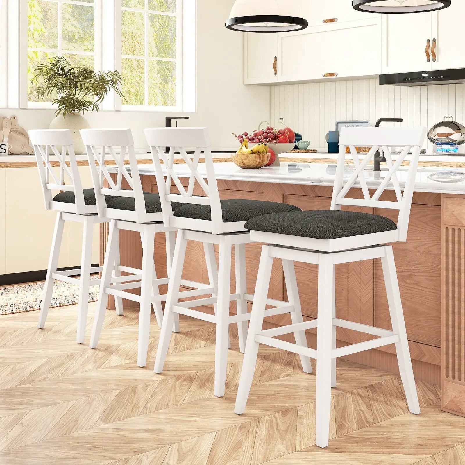Set of 2 Swivel Bar Stools Counter Height Barstools with Backrest Upholstered Seat Cushion by DirectDeals