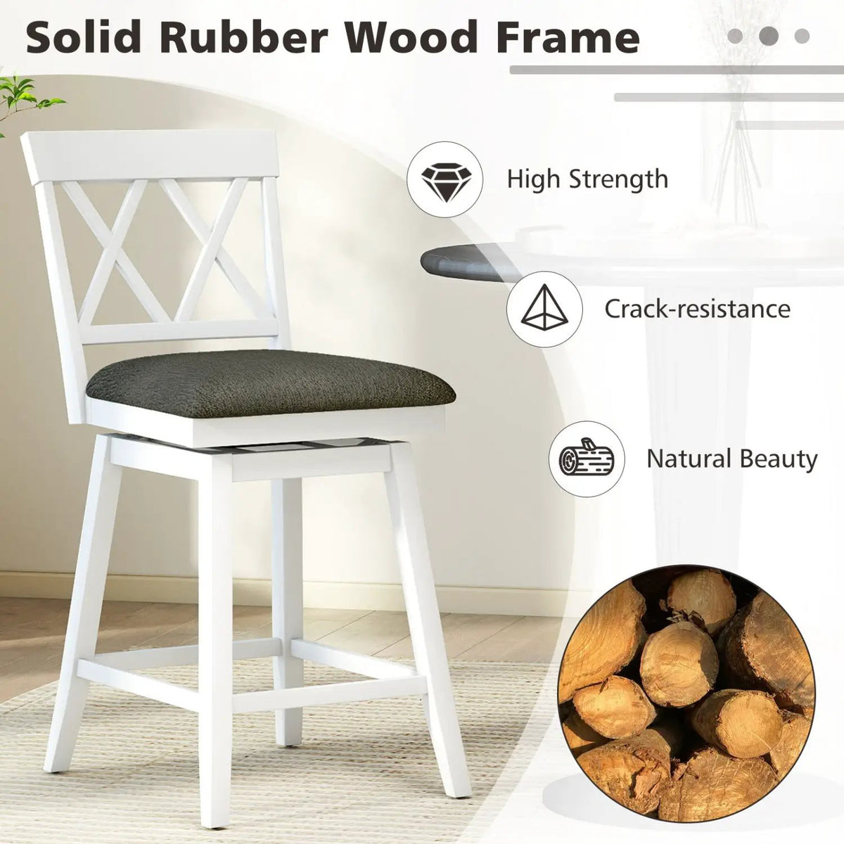 Set of 2 Swivel Bar Stools Counter Height Barstools with Backrest Upholstered Seat Cushion, photo 10 of 16