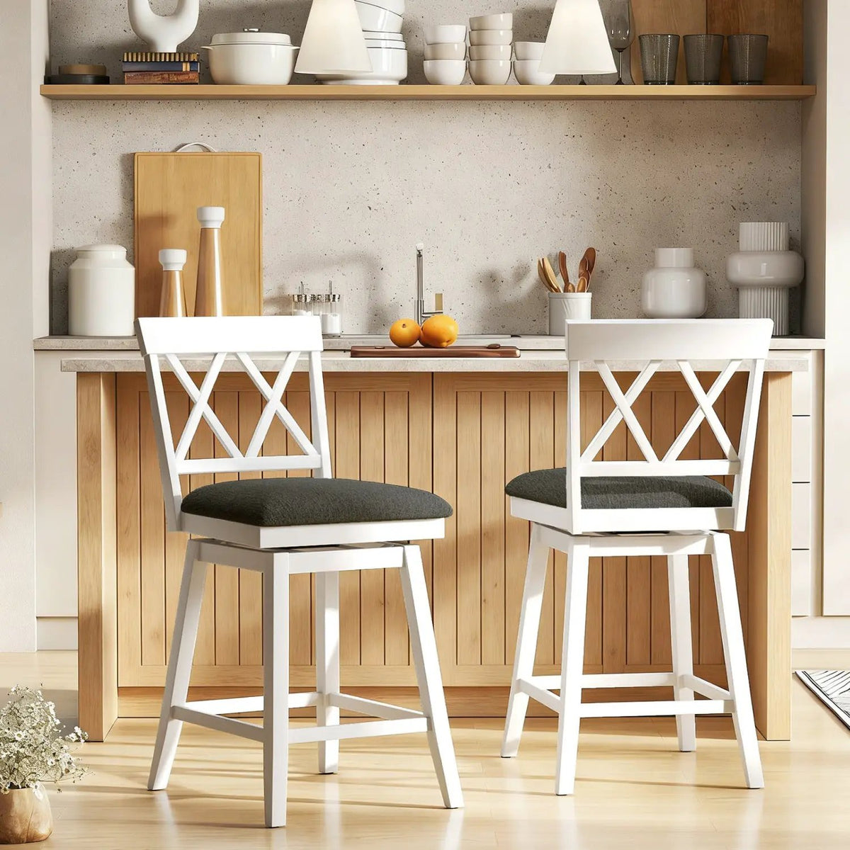 Set of 2 Swivel Bar Stools Counter Height Barstools with Backrest Upholstered Seat Cushion, photo 2 of 16