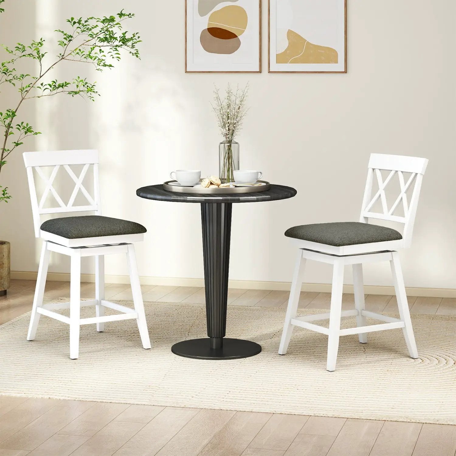 Set of 2 Swivel Bar Stools Counter Height Barstools with Backrest Upholstered Seat Cushion by DirectDeals