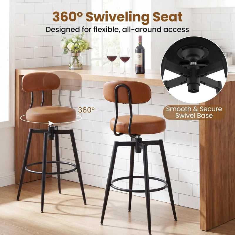 Set of 2 Swivel Barstools Faux Leather with Upholstered Seat and Back by DirectDeals