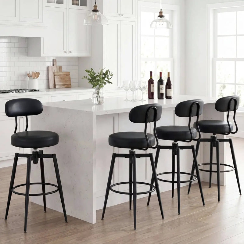 Set of 2 Swivel Barstools Faux Leather with Upholstered Seat and Back by DirectDeals
