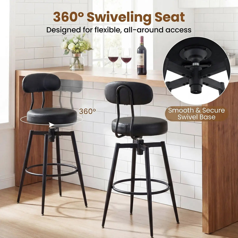 Set of 2 Swivel Barstools Faux Leather with Upholstered Seat and Back by DirectDeals