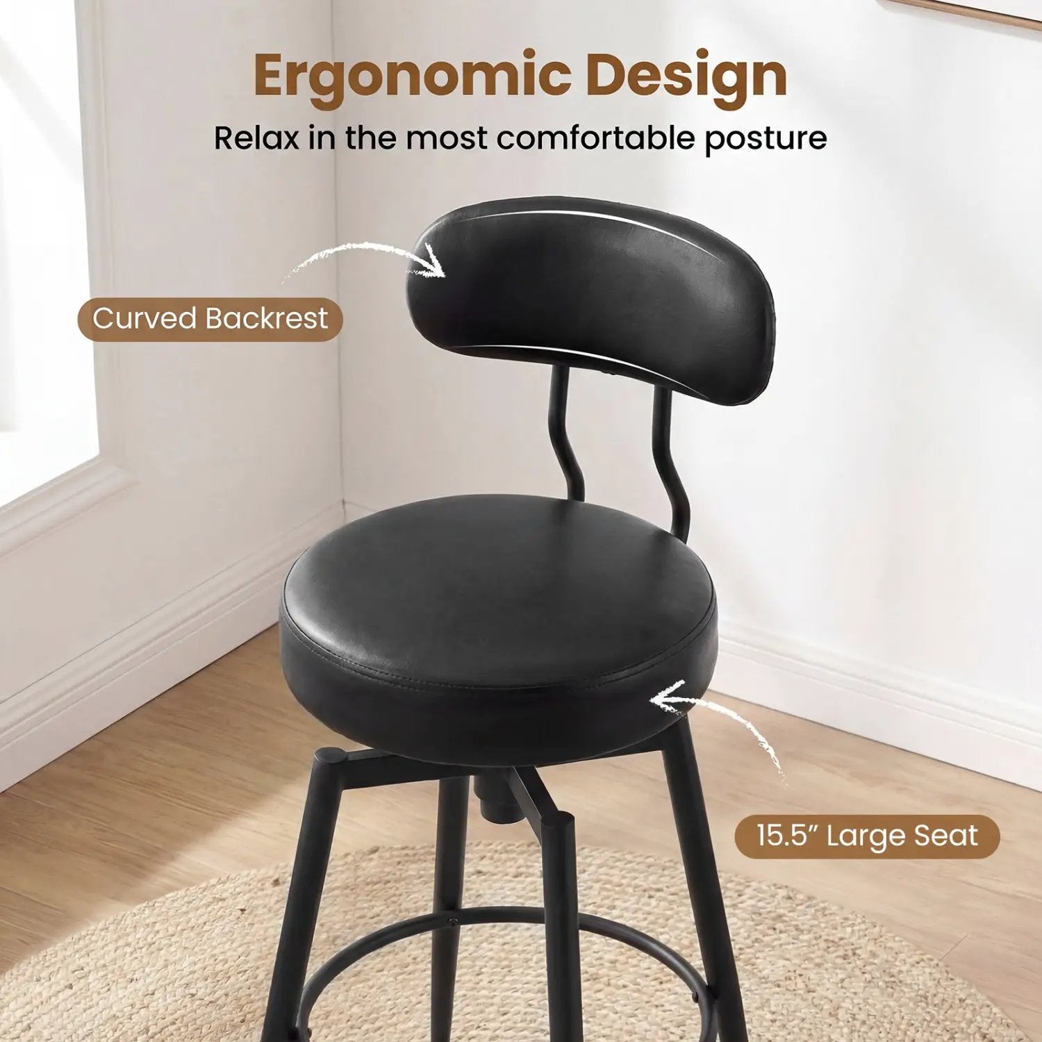 Set of 2 Swivel Barstools Faux Leather with Upholstered Seat and Back by DirectDeals
