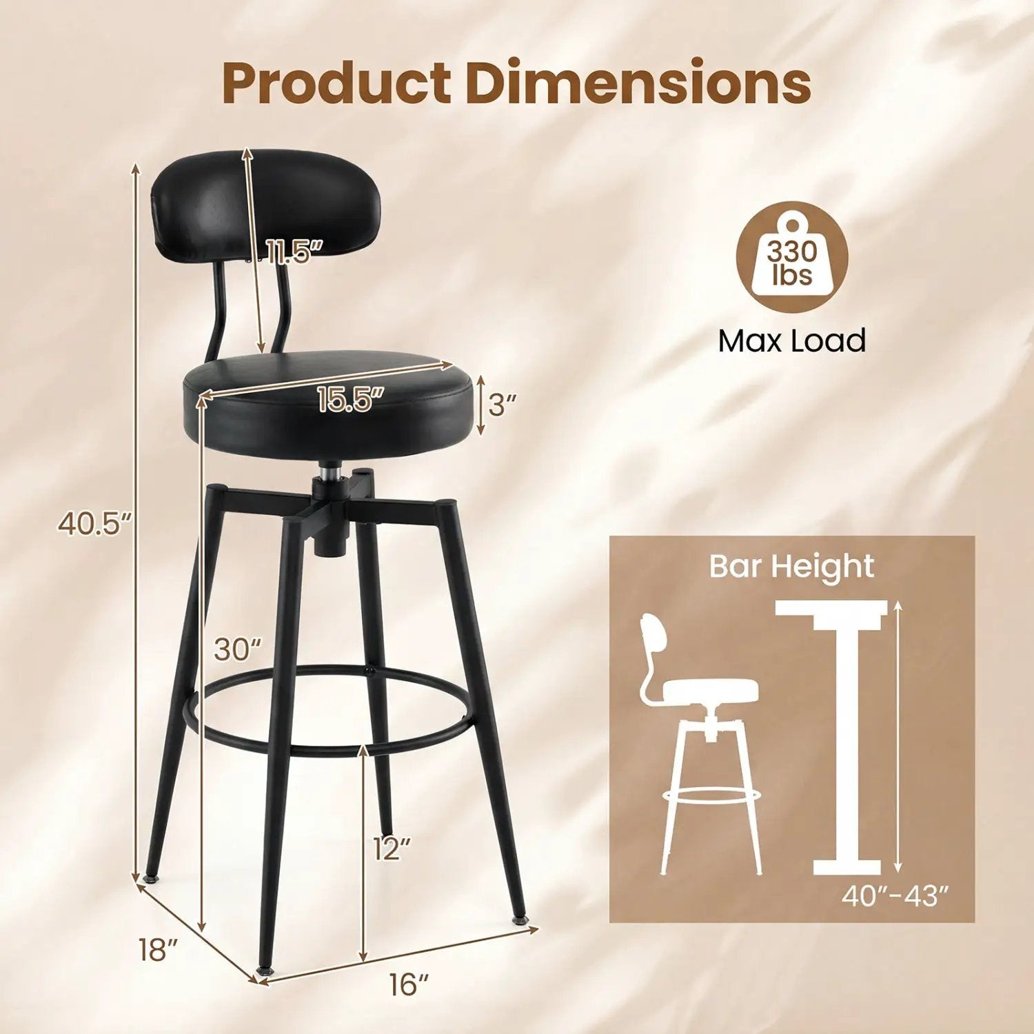 Set of 2 Swivel Barstools Faux Leather with Upholstered Seat and Back by DirectDeals