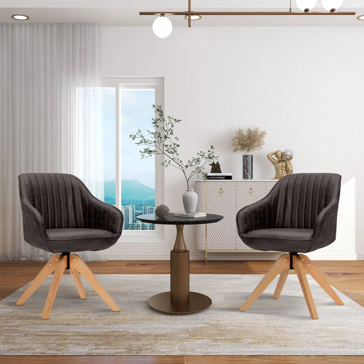 Modern Leathaire Set of 2 Swivel Accent Chair with Beech Wood Legs, photo 14 of 24