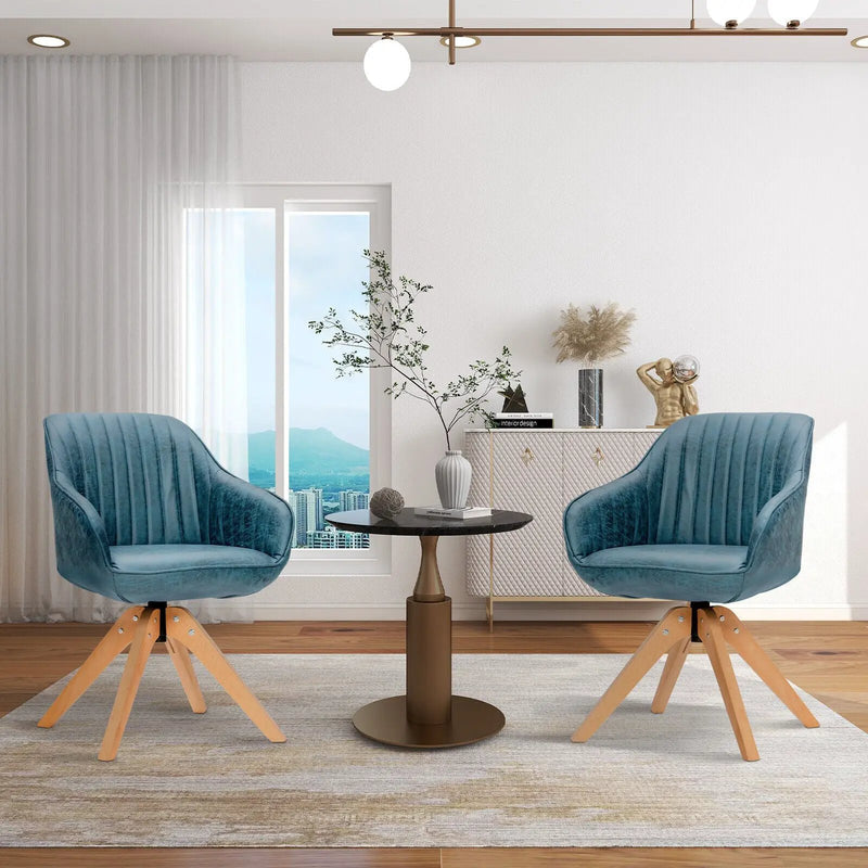 Modern Leathaire Set of 2 Swivel Accent Chair with Beech Wood Legs by DirectDeals