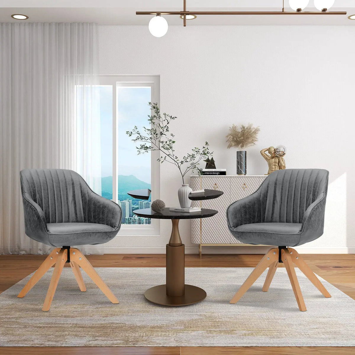Modern Leathaire Set of 2 Swivel Accent Chair with Beech Wood Legs, photo 15 of 24