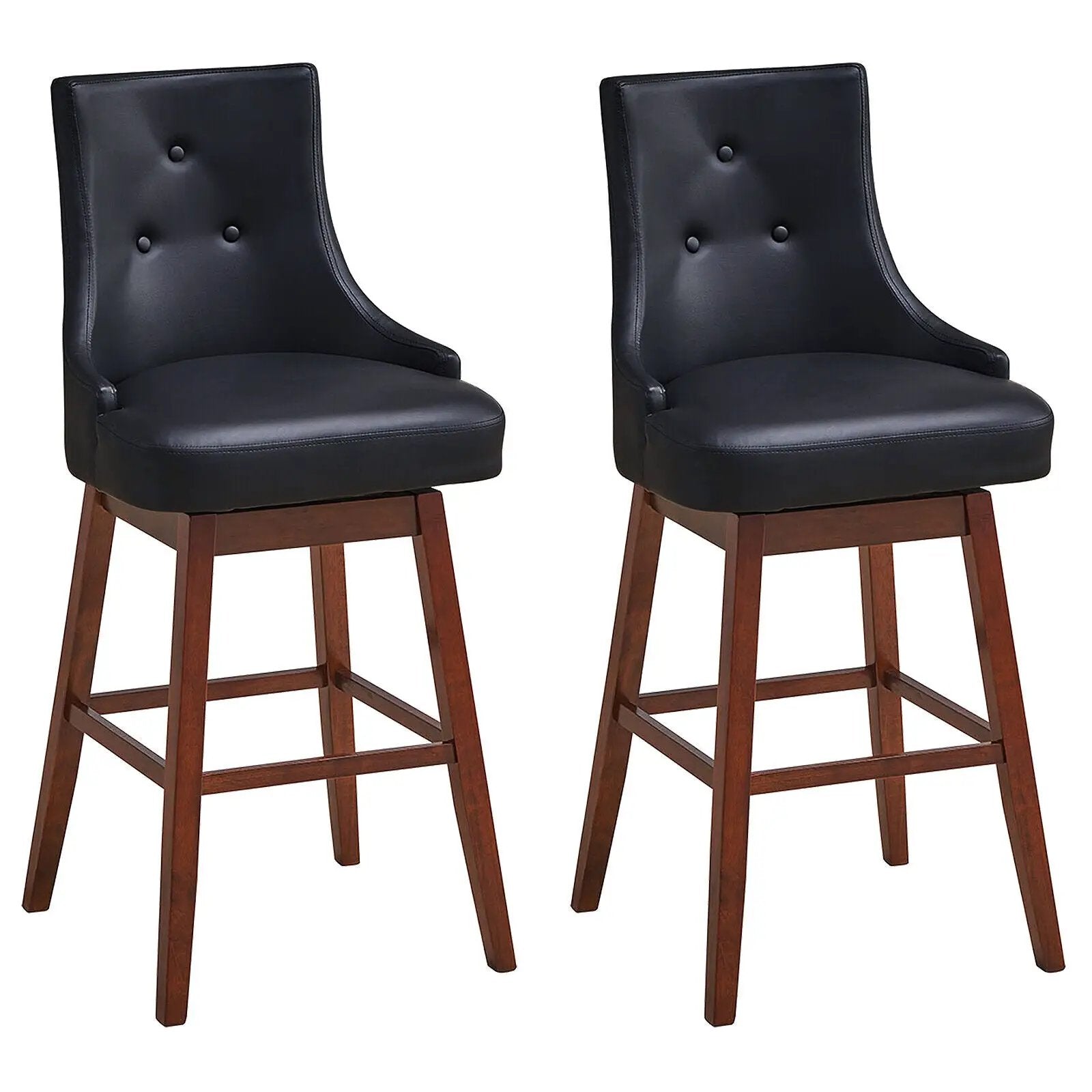 2 Pieces 29 Inch Pub Height Swivel Upholstered Bar Stools with Wood Legs-29 inches by DirectDeals