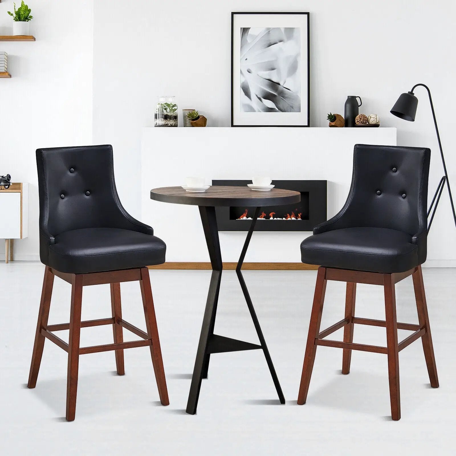 2 Pieces 29 Inch Pub Height Swivel Upholstered Bar Stools with Wood Legs-29 inches by DirectDeals