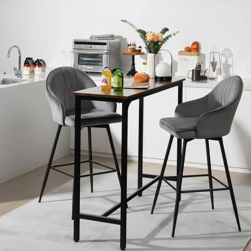 2 Pieces 29.5 Inch Pub Height Swivel Velvet Bar Stools with Metal Legs-Gray by DirectDeals