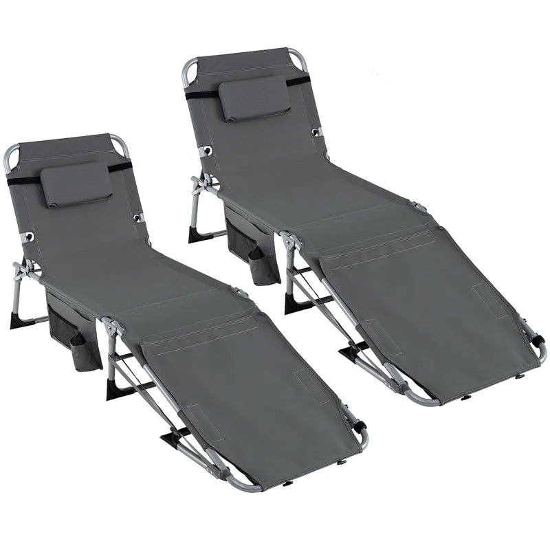 Set of 2 Tanning Chairs with Face Arm Holes Portable with 4-Level Backrest by DirectDeals
