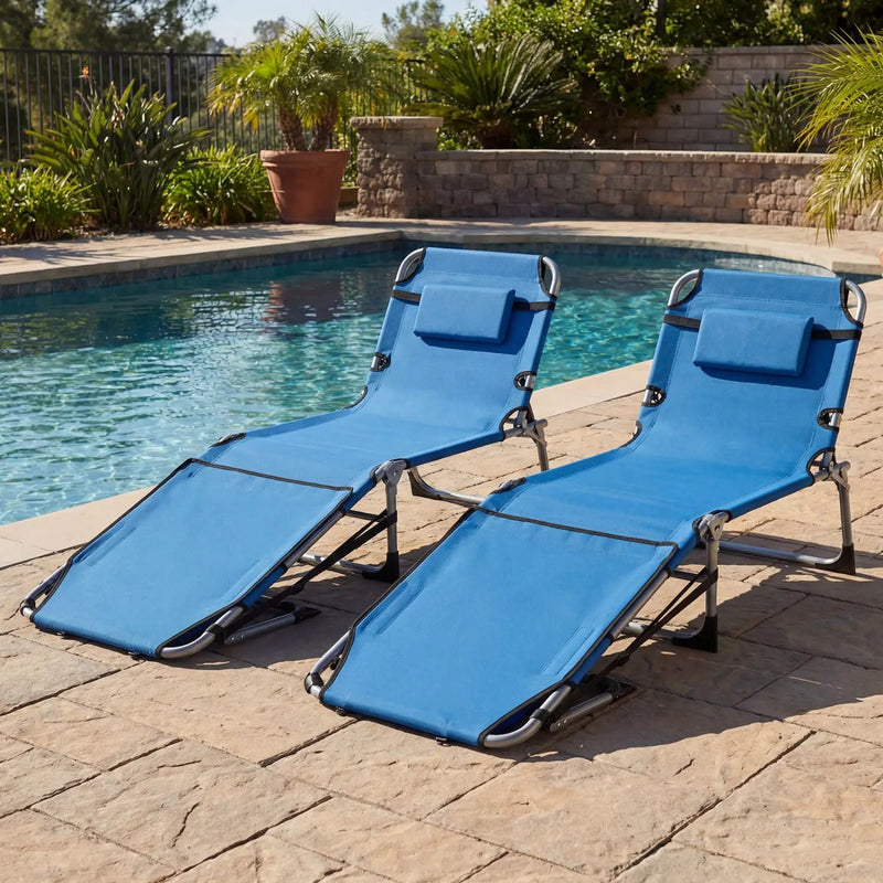Set of 2 Tanning Chairs with Face Arm Holes Portable with 4-Level Backrest by DirectDeals