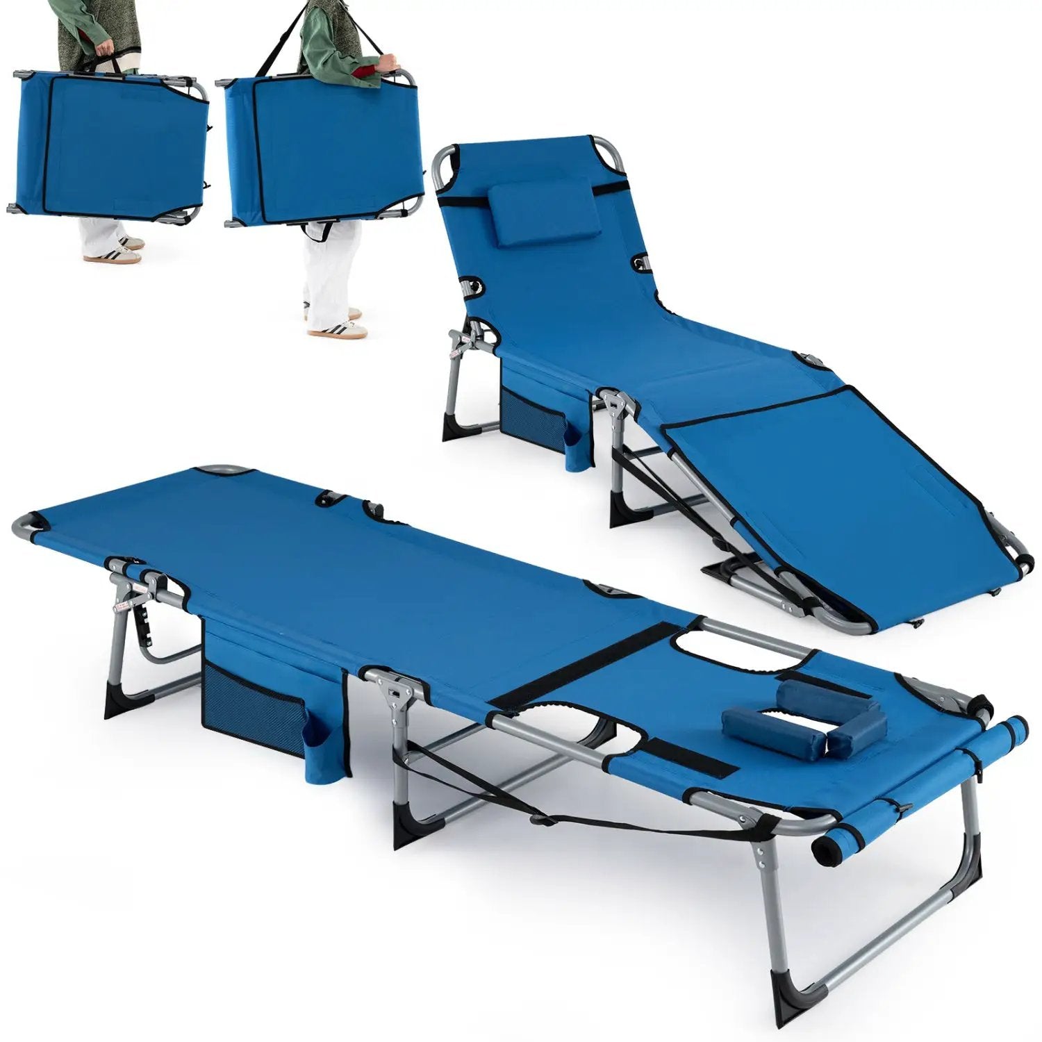 Set of 2 Tanning Chairs with Face Arm Holes Portable with 4-Level Backrest by DirectDeals