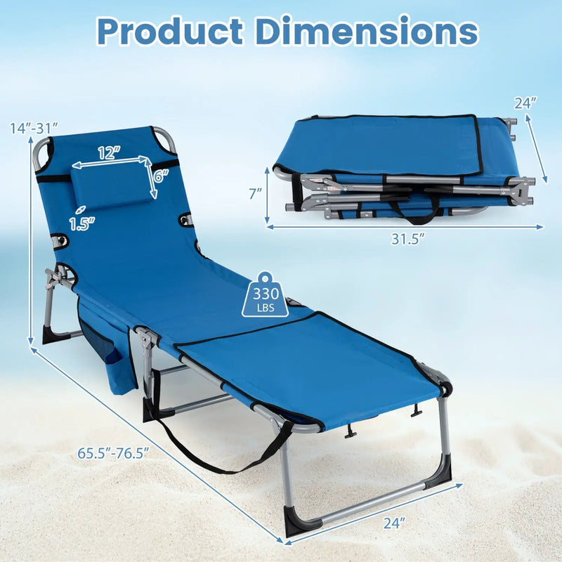 Set of 2 Tanning Chairs with Face Arm Holes Portable with 4-Level Backrest by DirectDeals