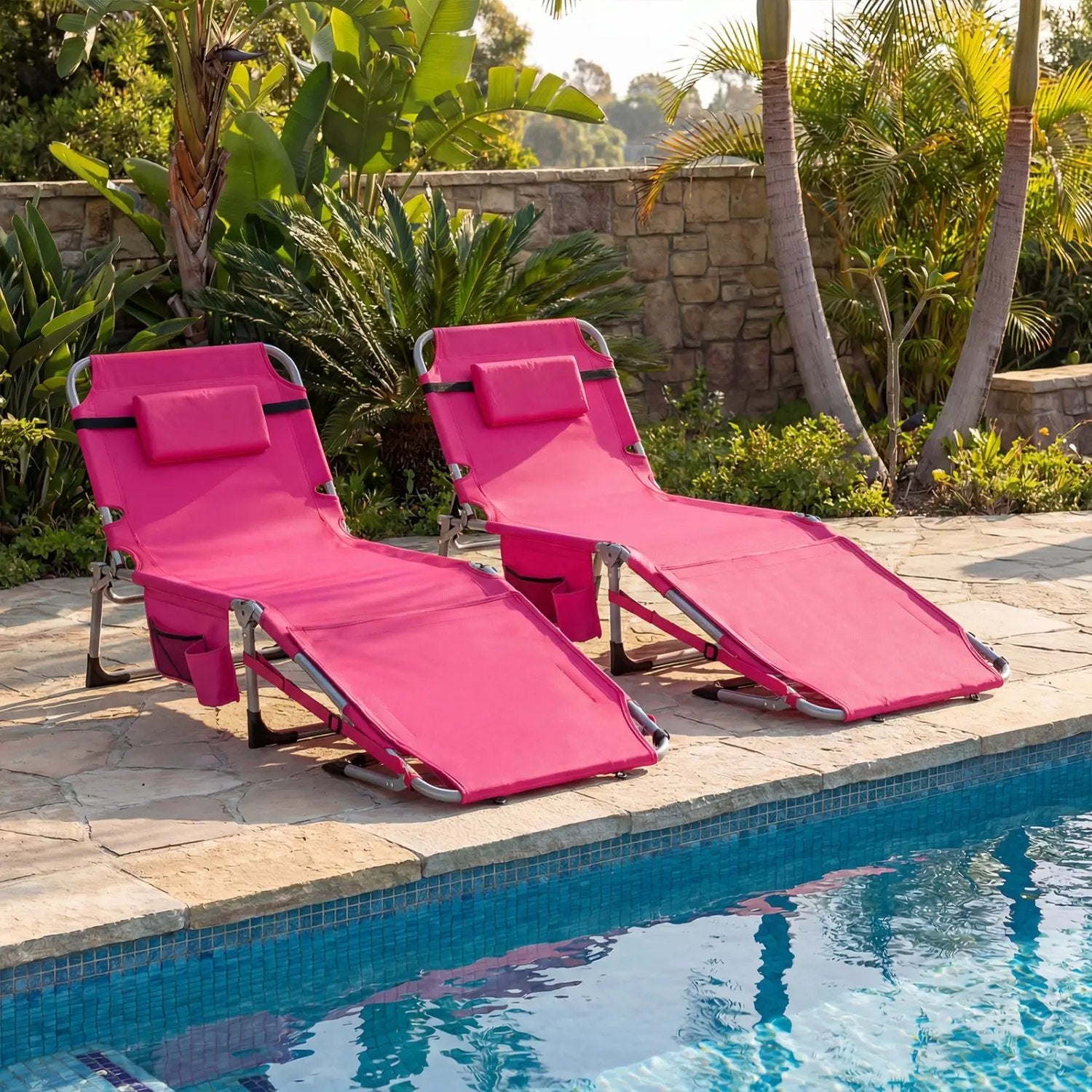 Set of 2 Tanning Chairs with Face Arm Holes Portable with 4-Level Backrest by DirectDeals