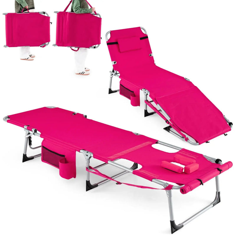 Set of 2 Tanning Chairs with Face Arm Holes Portable with 4-Level Backrest by DirectDeals