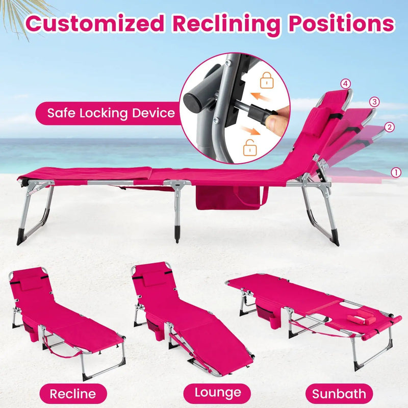 Set of 2 Tanning Chairs with Face Arm Holes Portable with 4-Level Backrest by DirectDeals