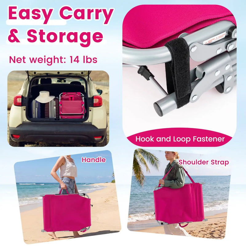 Set of 2 Tanning Chairs with Face Arm Holes Portable with 4-Level Backrest by DirectDeals
