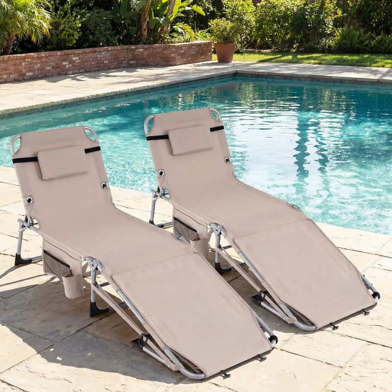 Set of 2 Tanning Chairs with Face Arm Holes Portable with 4-Level Backrest by DirectDeals