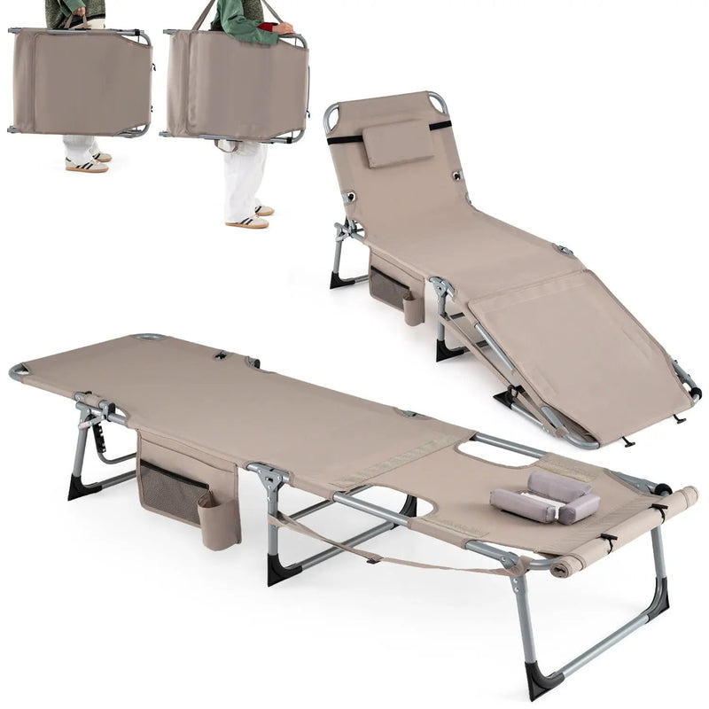Set of 2 Tanning Chairs with Face Arm Holes Portable with 4-Level Backrest by DirectDeals