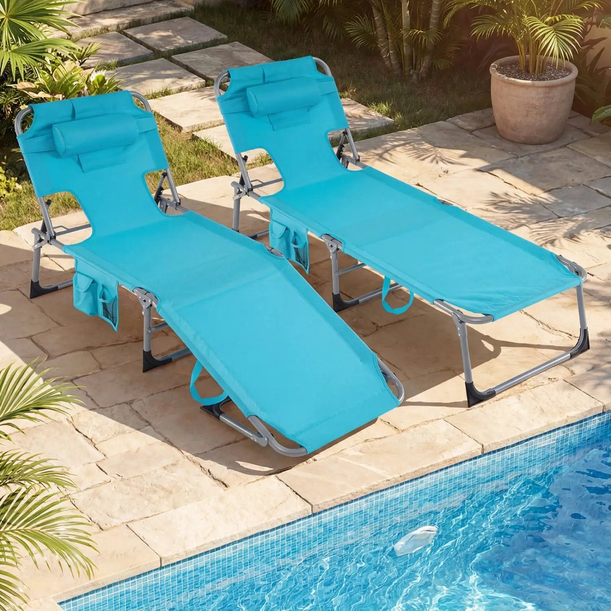 Set of 2 Tanning Chair Portable Chaise Lounge Chair with 4-Position Adjustable Backrest, photo 3 of 24