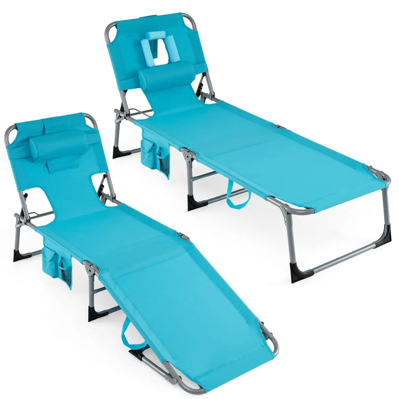 Set of 2 Tanning Chair Portable Chaise Lounge Chair with 4-Position Adjustable Backrest by DirectDeals