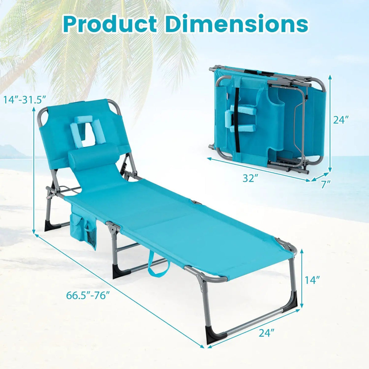 Set of 2 Tanning Chair Portable Chaise Lounge Chair with 4-Position Adjustable Backrest, photo 11 of 24