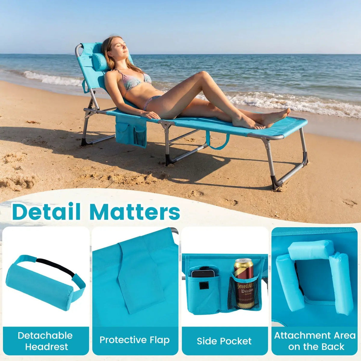 Set of 2 Tanning Chair Portable Chaise Lounge Chair with 4-Position Adjustable Backrest, photo 13 of 24