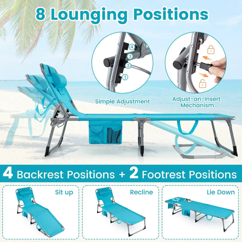 Set of 2 Tanning Chair Portable Chaise Lounge Chair with 4-Position Adjustable Backrest by DirectDeals